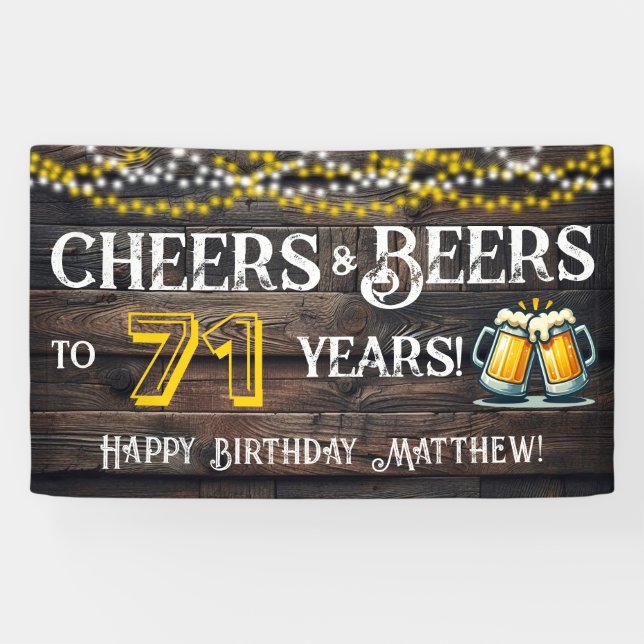 Cheers and Beers to 71 Years Birthday Party Banner (Horizontal)