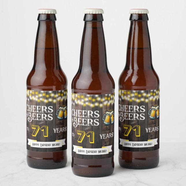 Cheers and Beers to 71 Years Rustic Birthday Bierflaschenetikett (Flaschen)