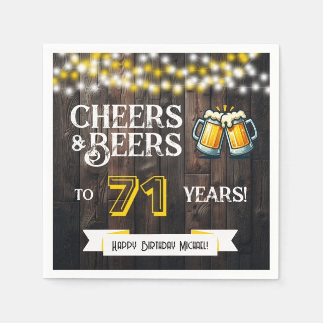 Cheers and Beers to 71 Years Rustic Birthday Party Serviette (Vorderseite)