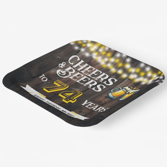 Cheers and Beers to 74 Years Rustic Birthday Pappteller (Gewinkelt)