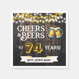 Cheers and Beers to 74 Years Rustic Birthday Party Serviette