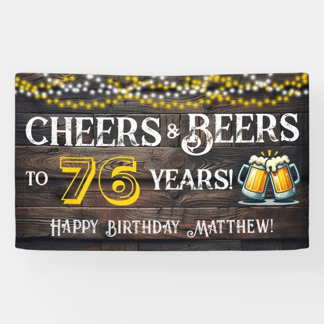 Cheers and Beers to 76 Years Birthday Party Banner (Horizontal)