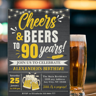 Cheers and Beers to 90 Years, Beer-Themed  Einladung