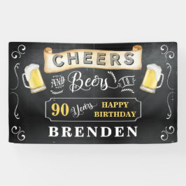 Cheers and Beers to 90 Years Birthday Party Banner