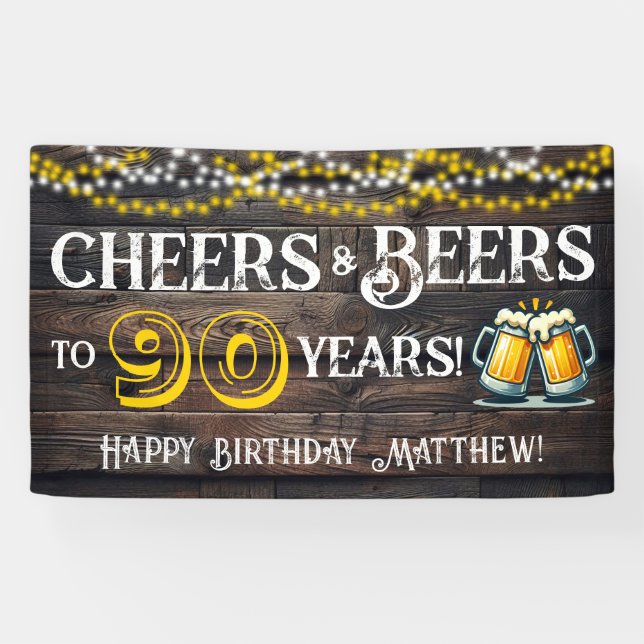 Cheers and Beers to 90 Years Birthday Party Banner (Horizontal)