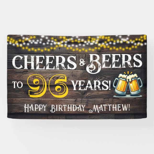 Cheers and Beers to 96 Years Birthday Party Banner (Horizontal)
