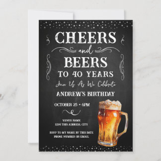 Cheers and Bers 40. Geburtstag Chalkboard Invitati Einladung