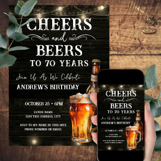 Cheers and Bers 70. Geburtstag Bar Lights Invitati Einladung