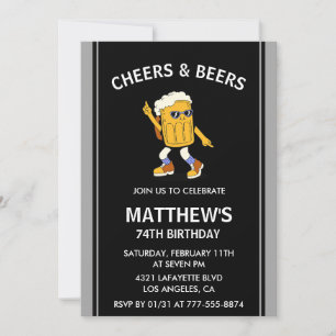 Cheers and Bers Funny Black 74. Geburtstag Einladung