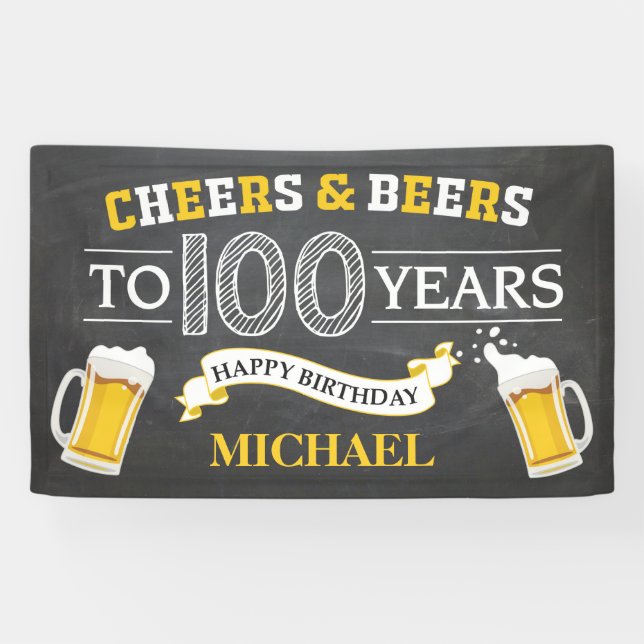 Cheers and Bers Happy 100th Birthday Banner (Horizontal)