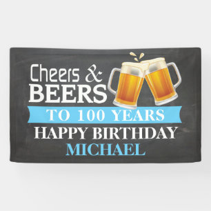 Cheers and Bers Happy 100th Birthday Banner Blau