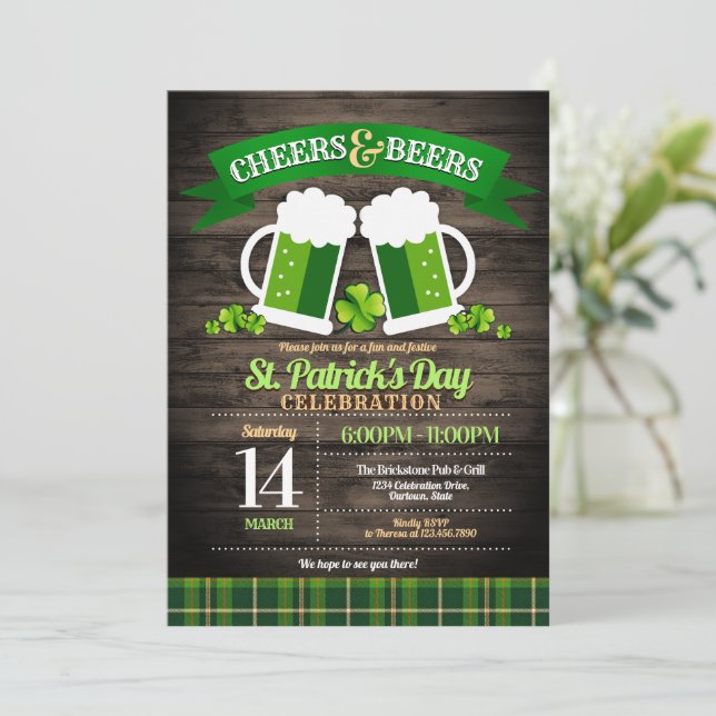 Cheers and Bers St. Patrick's Day Party Einladung (Stehend Vorderseite)