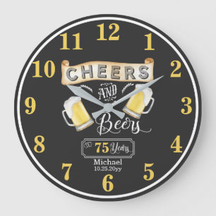 Cheers and Bers to 75 Years Birthday Große Wanduhr