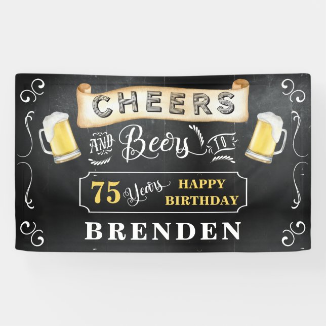 Cheers and Bers to 75 Years Birthday Party Banner (Horizontal)