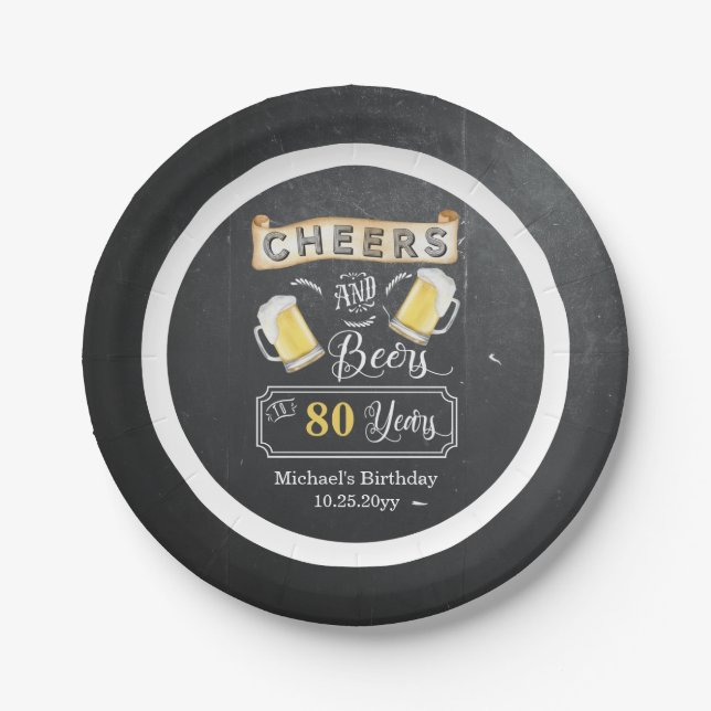 Cheers and Bers to 80 Years Birthday Paper Plate Pappteller (Vorderseite)