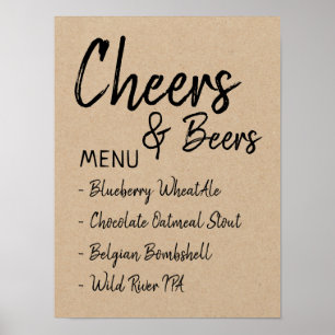 Cheers and Bers Wedding Brautparty Beer Menu Poster
