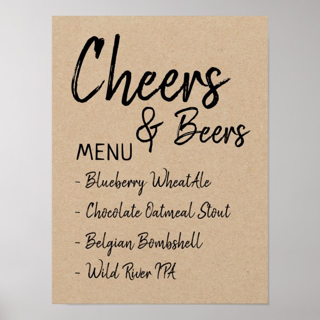 Cheers and Bers Wedding Brautparty Beer Menu Poster (Vorne)