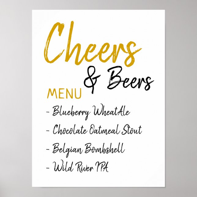Cheers and Bers Wedding Brautparty Beer Menu Poster (Vorne)