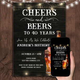 Cheers and Biere 40. Geburtstag Bar Lights Invitat Einladung