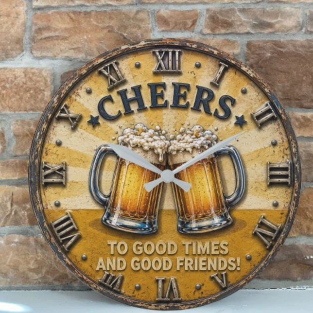 Cheers Beer Man Cave Bar Gift Große Wanduhr (Von Creator hochgeladen)