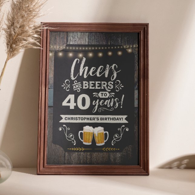 Cheers & Beers 40. Begrüßungszeichen 20 x 30 Poster (Cheers & Beers 40th Welcome Sign 20x30)