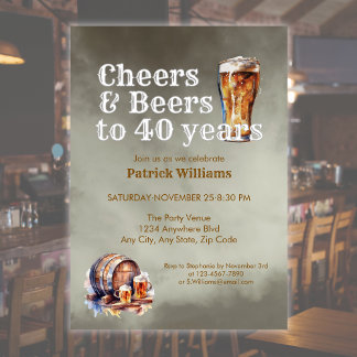 Cheers Beers 40 Jahre Schwarzer Rauchiger Männer G Einladung