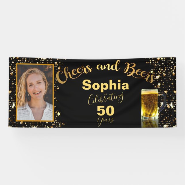 Cheers & Beers 50. Geburtstags-Foto Banner (Horizontal)