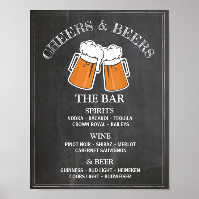 Cheers Beers Bar Sign Wedding Reception Poster (Vorne)