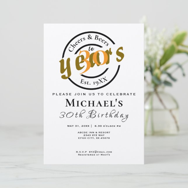 Cheers Beers Birthday Invite - Custom Party Design Einladung (Stehend Vorderseite)
