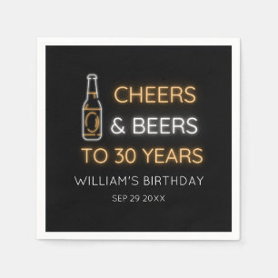 Cheers & Beers bis 30 Jahre Neon Sign Geburtstag Serviette