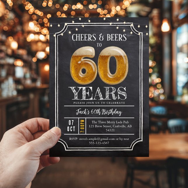 Cheers & Beers Men's 60th Birthday Invitation Einladung (60th birthday invite, cheers and beers
)
