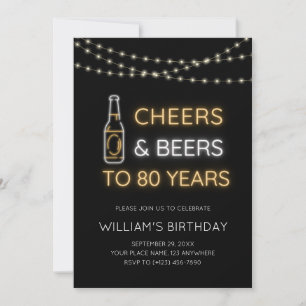 Cheers & Beers Neon-Schild 80. Erwachsenen-Geburts Einladung