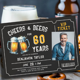 Cheers Beers Ticket Men Black 60. Geburtstag Foto Einladung