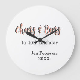 Cheers & beers to 40th birthday gray name year sin große wanduhr