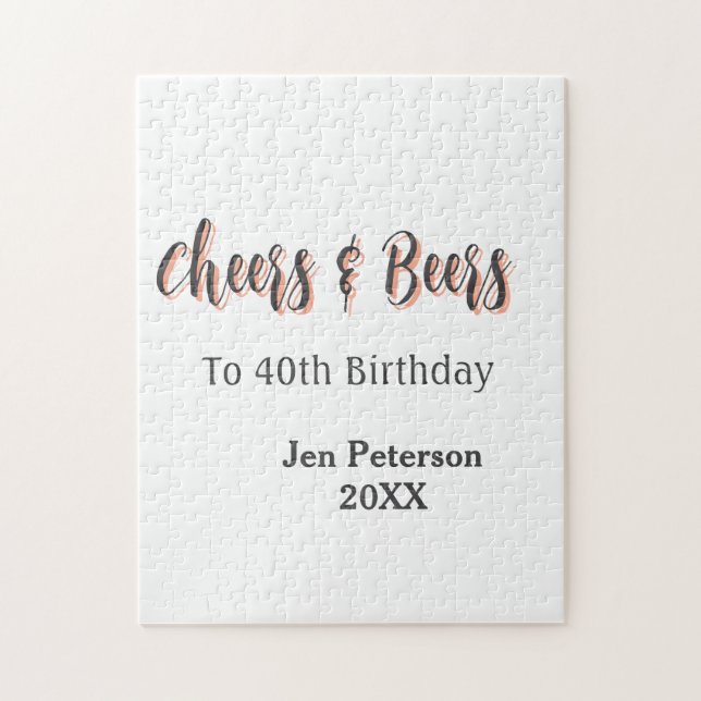 Cheers & beers to 40th birthday gray name year sin puzzle (Vertikal)