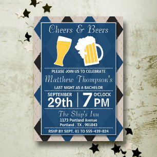 Cheers & Beers Trendy Blue Bachelor Party Einladung