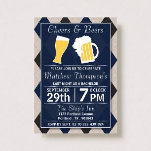 Cheers & Beers Trendy Navy Bachelor Party Einladung