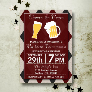 Cheers & Beers Trendy Red Bachelor Party Einladung