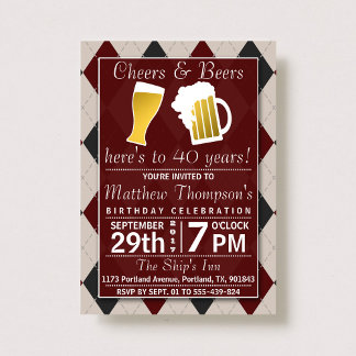 Cheers & Beers Trendy Red Birthday Party Einladung