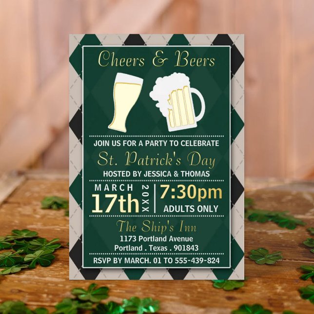 Cheers & Beers Trendy St. Patrick's Day Party Real Folieneinladung (Von Creator hochgeladen)