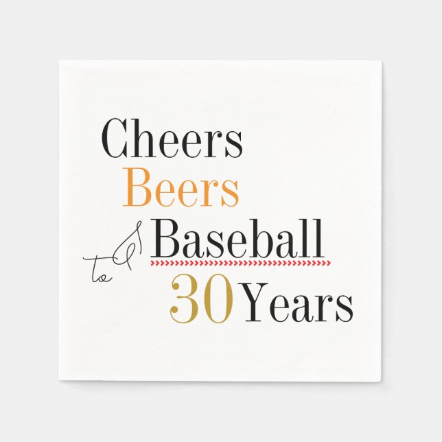 Cheers Beers und Baseball 30. Geburtstag Party Serviette (Vorderseite)