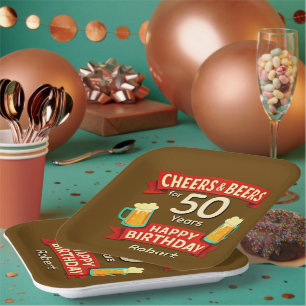 Cheers & Biere für 50 Jahre Happy GeburtstagsNAME Pappteller