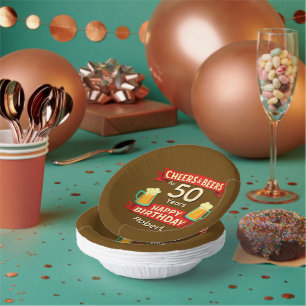 Cheers & Biere für 50 Jahre Happy GeburtstagsNAME Pappteller