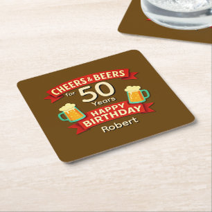 Cheers & Biere für 50 Jahre Happy GeburtstagsNAME Rechteckiger Pappuntersetzer