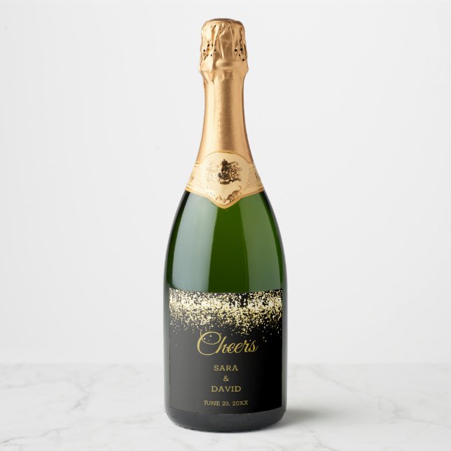Cheers Black and Gold Luxury Sparkling Wine Label (Vorderseite)