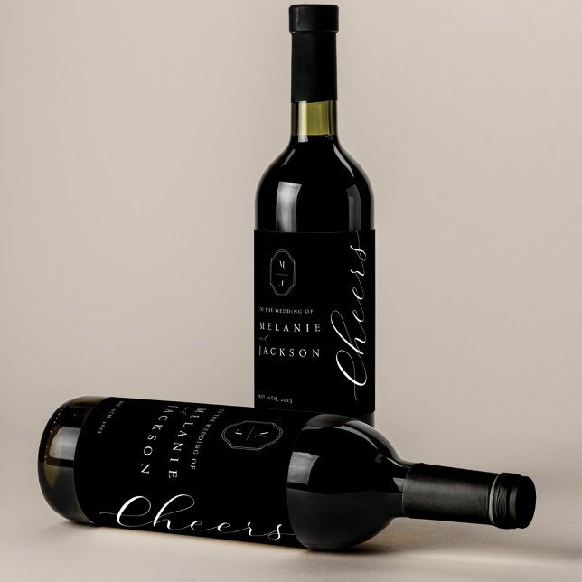 Cheers Black & White Personalisiert Monogram Wappe Weinetikett (Von Creator hochgeladen)