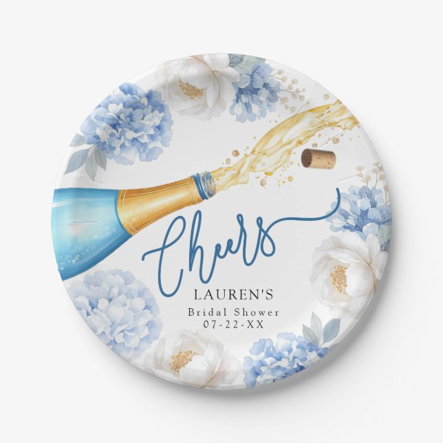Cheers Blue Champagne Brautparty Paper Plate Pappteller (Vorderseite)