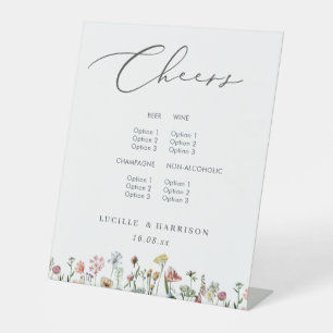 Cheers Boho Colorful Wild Blume Wedding Bar Menu Sockelschild