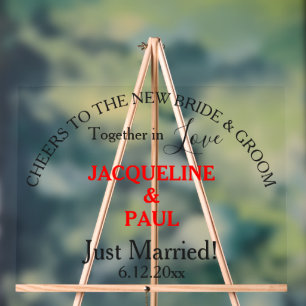 Cheers Bride Groom Just Married Red Names Acrylschild