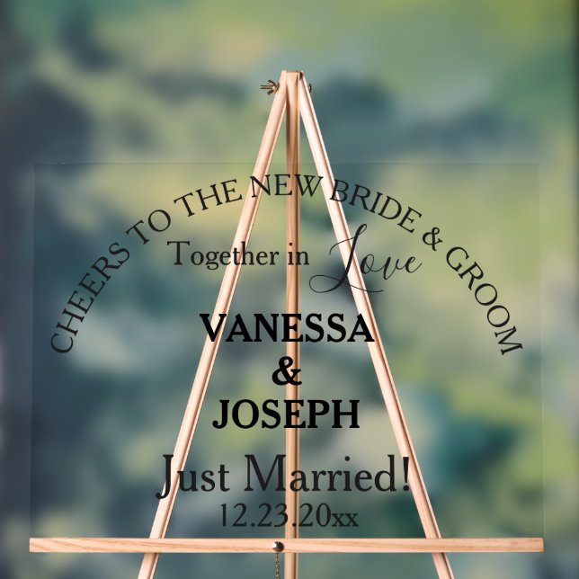 Cheers Bride Groom nur verheiratete schwarze Namen Acrylschild (Neutral)